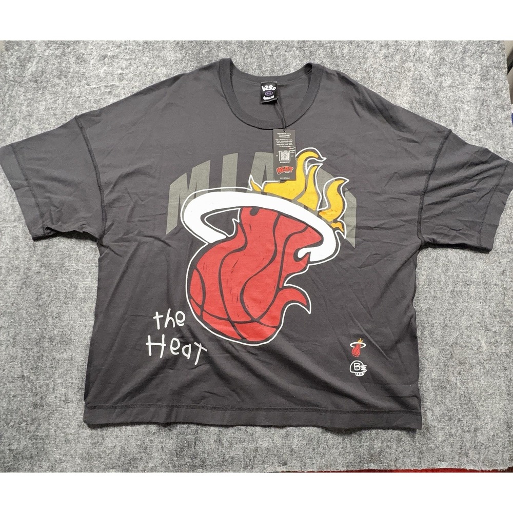B2SS x NBA Lab Miami Heat Mens 2XL Charcoal Graphic T Shirt Basketball NWT